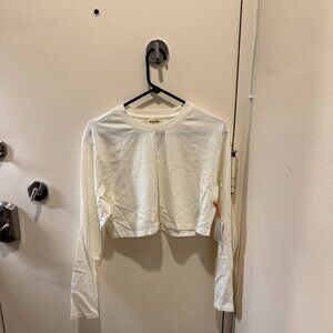 NWT: Open Edit Cropped White Long Sleeve Shirt